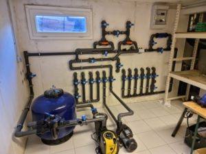 Infinity pool plant room with high-end filtration and automation systems