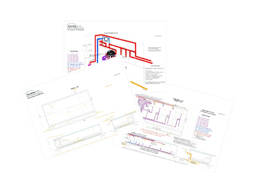 Set of construction and filtration plans for building an infinity pool