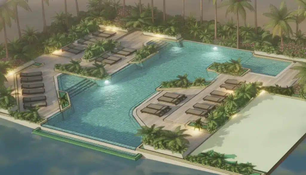 Architectural rendering of the infinity pool designed by Morana Water Design, Bali
